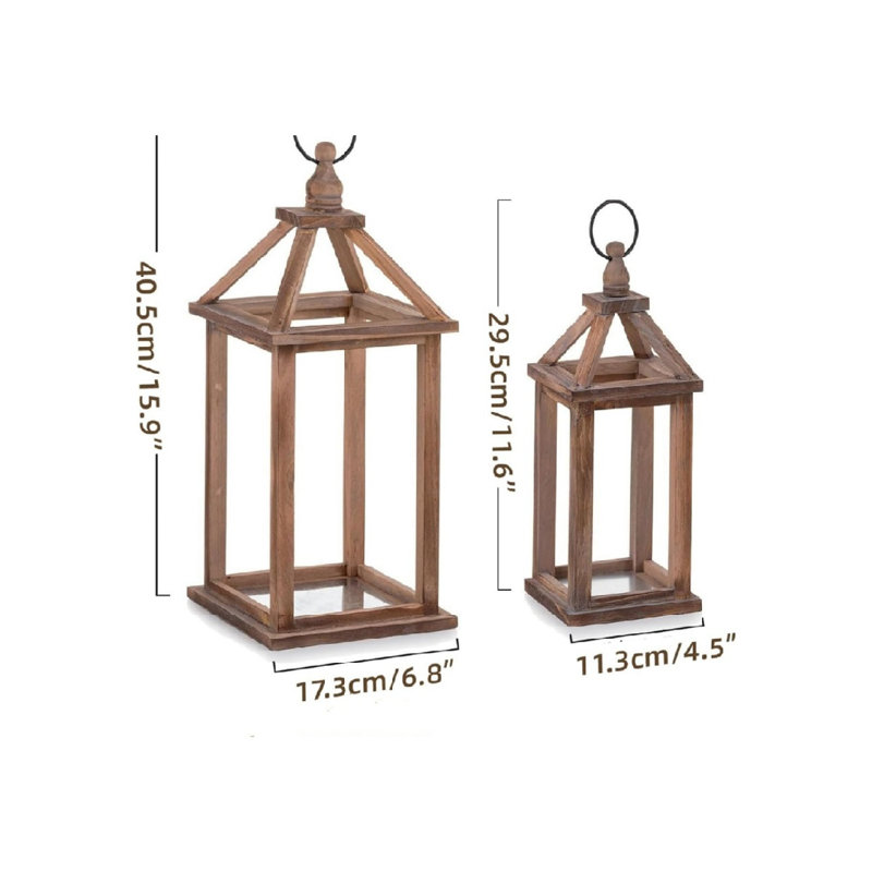 Ensemble de 2 lanternes en bois décoratives pour l'intérieur: porte-bougie lanterne de maison de campagne suspendue