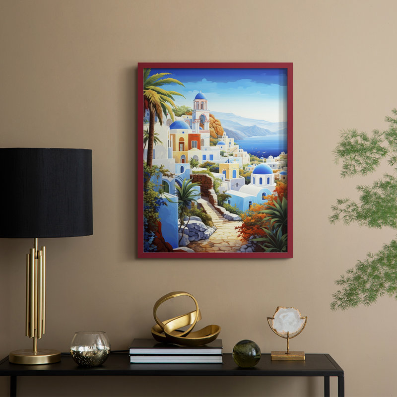 On the Aegean II, reproduction encadrée - bois massif, H 15 po x l 12 po, Rouge
