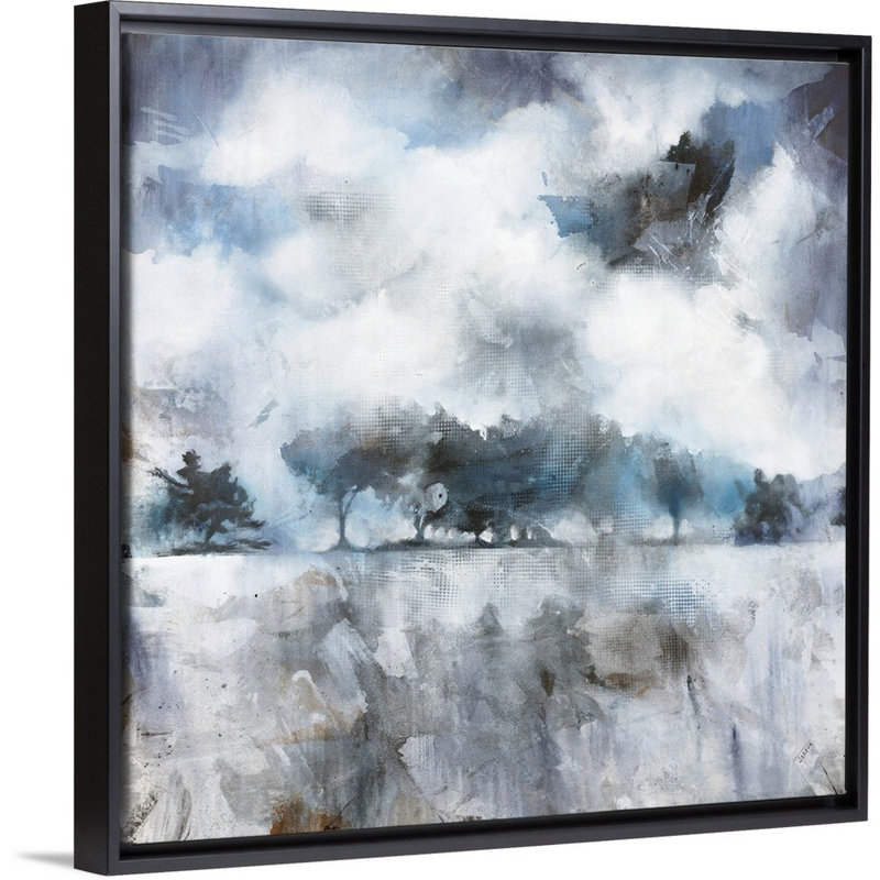 « obscurcied blues », peinture sur toile, H 13,7 po x l 13,7 po x p 1,75 po, Cadre flottant noir