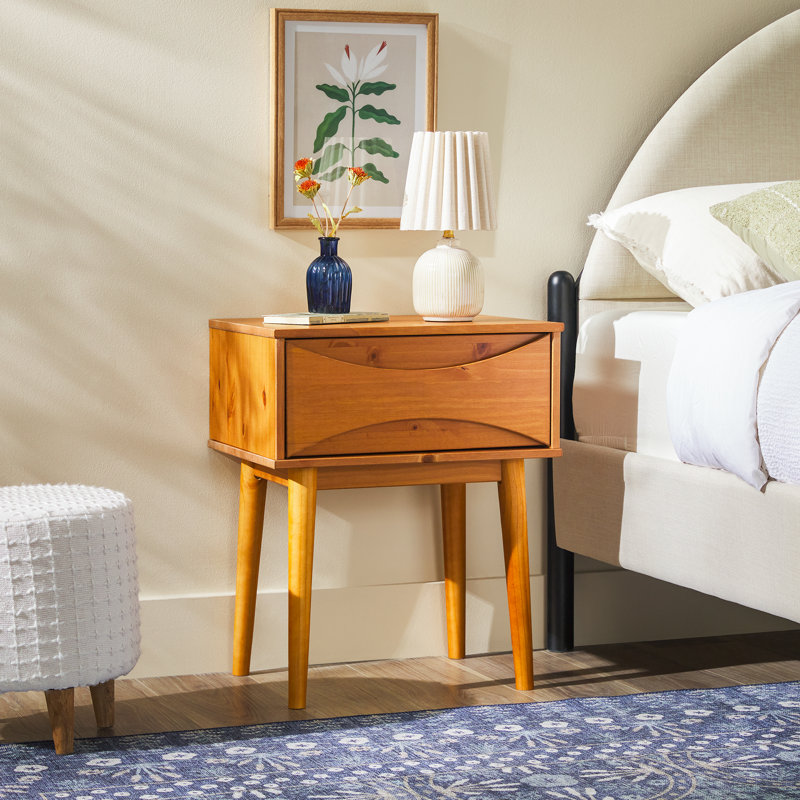 Emrick 1-Drawer Solid Wood Nightstand, Caramel