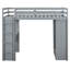 Lit mezzanine simple avec tablettes, bureau, tablettes gris