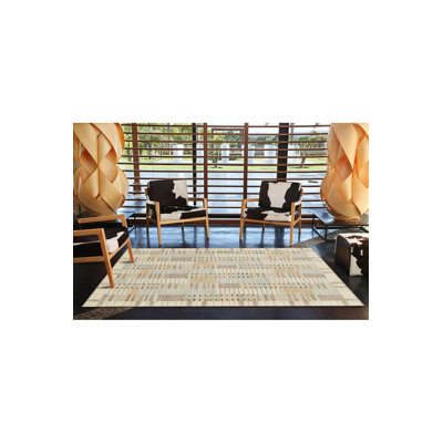 Samurai Knotted Straw Toned Patterned Decorative Machine Washable Rug