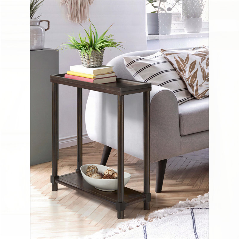 Ensemble de table de bout étroite avec tablette - sans outil, Bois espresso