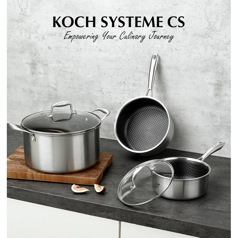 Ensemble de 6 casseroles en acier inoxydable, 2 L + 3 L + 8 L, antiadhésives, triple épaisseur, sans PFOA, compatibles induction.