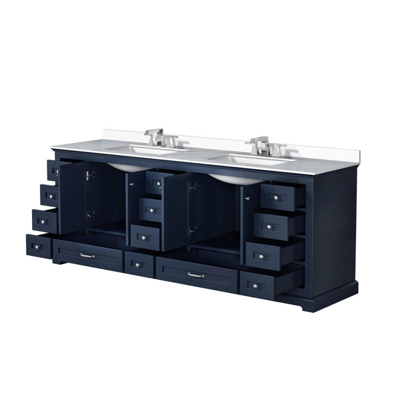 Ensemble de meuble-lavabo double avec plateau en marbre de culture et robinet, Marine