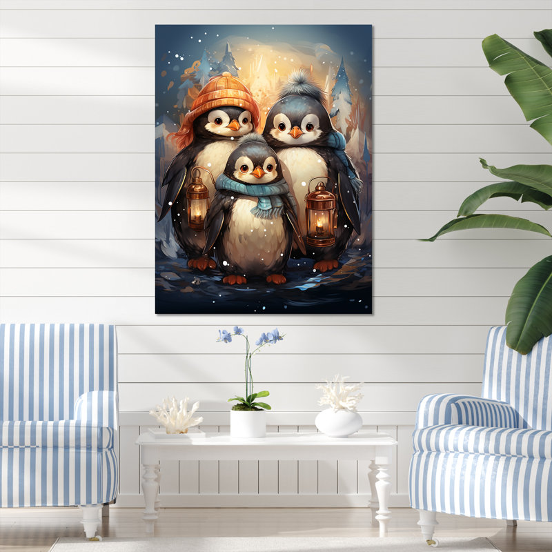 Fête de Noël hiver pingouin - art mural pingouin, Toile tendue, H 32 po x l 16 po x P 1 po