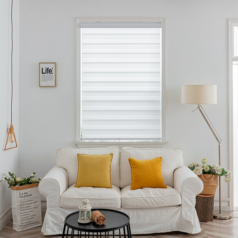 Premium Day & Night Zebra Roller Blinds – Dual Layer Blackout Window Shades with Light & Privacy Control, White