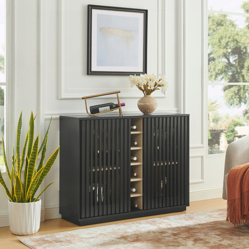Buffet avec porte-verres et porte-bouteilles, Noir
