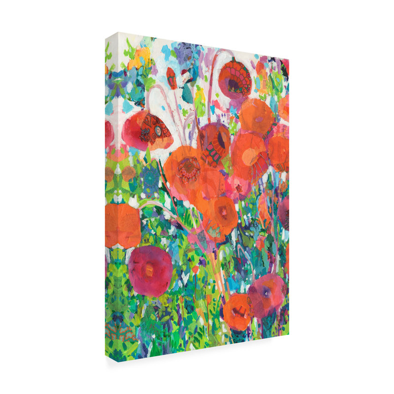 «Vivid Poppy Collage I» par Tara Funk Grim - peinture sur toile tendue, H 24 po x l 16 po x P 2 po
