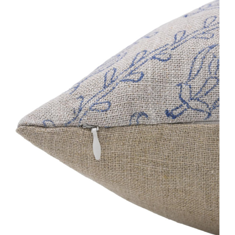 Linen Indoor/Outdoor Pillow Cover, Square, 22" x 22", Blue/Green/Beige Floral 1