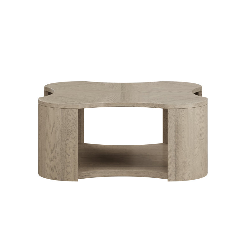 Mong Weathered Beige Wood Abstract Coffee Table with Hidden Casters by "Ivy Bronx"