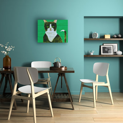 Sharyn Bursic  Tuxedo Cat Thumbs Up Wood Slat Art