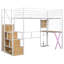 Lit mezzanine simple en métal avec bureau, garde-robe, escalier de rangement et lumière DEL - Lit de jeu pour enfant peu encombrant, blanc