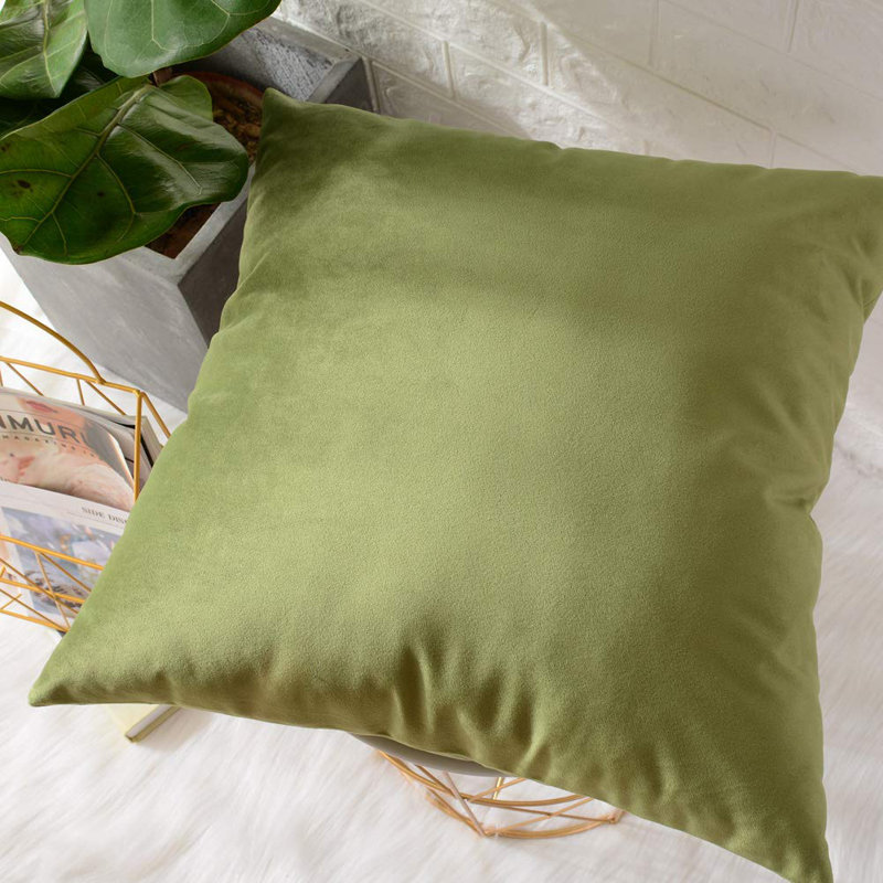 Housse de coussin en velours uni, H 20 po x l 20 po, Vert olive