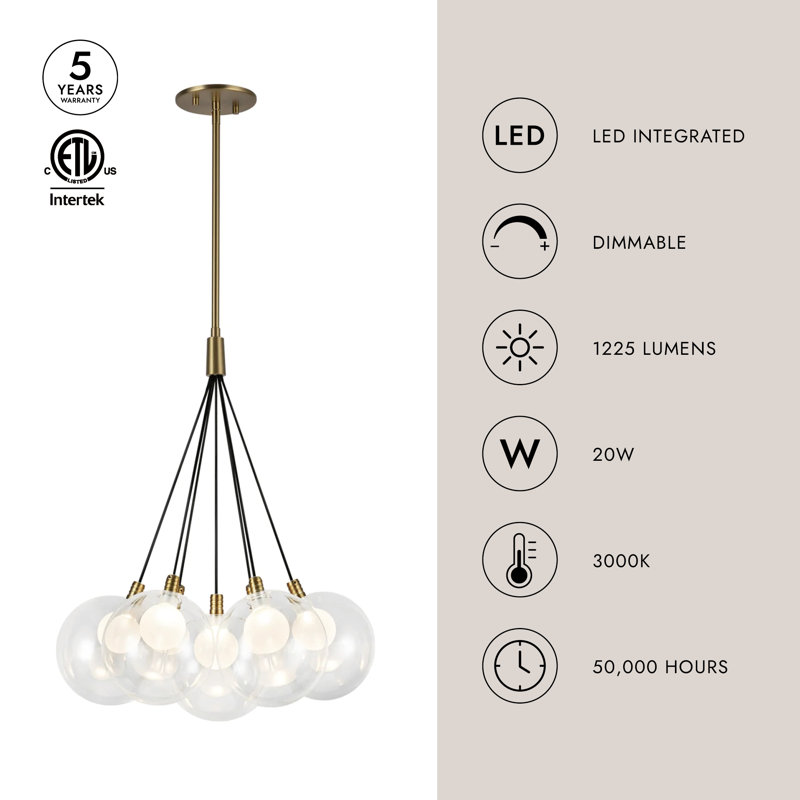 Bolla Steel LED Chandelier, 7, Black, 18" H x 16.5" W x 16.5" D