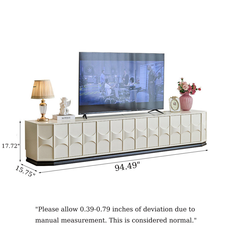 Meuble télé en bois massif ivoire de 220 cm (86,61 po) avec fini peinture douce au toucher