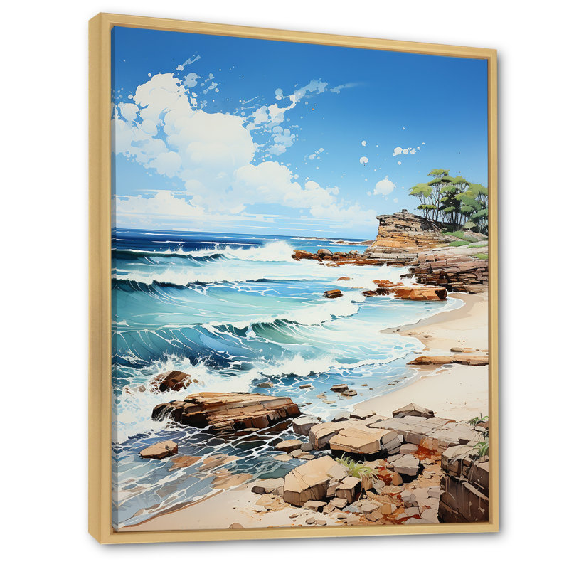 «Beach Coastal Nostalgia II», reproduction sur toile, Cadre naturel flottant, H 32 po x l 24 po x P 1 po