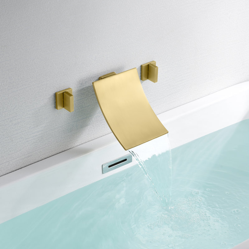 Bathtub Faucet Wall Mount, High Flow Waterfall Tub Faucet, Brushed Gold