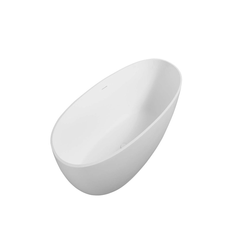 65" Freestanding Solid Surface Bathtub, Luxury Handcrafted Stone Resin Freestanding Soaking Bathtub With Overflow And Pop-Up Drain