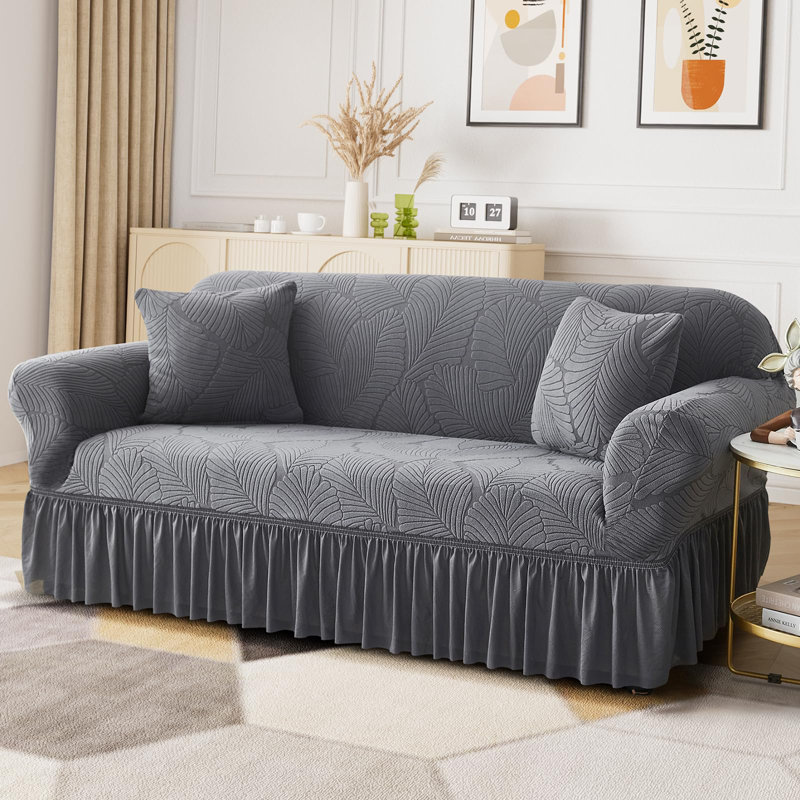 Sofa Slipcover, Waterproof Stretch Velvet Couch Cover with Skirt for 2-Seater and 3-Seater Sofas, 75" H x 91" W x 35" D
