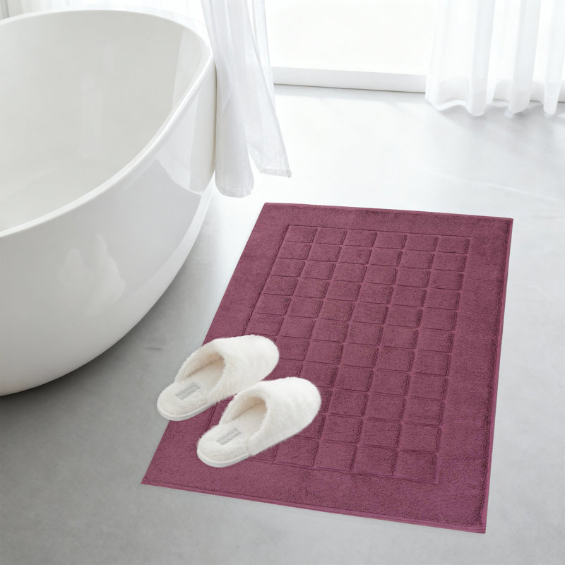 100% Cotton Thick & Absorbent Reversible Checkered Bath Mats - Set Of 2, Plum