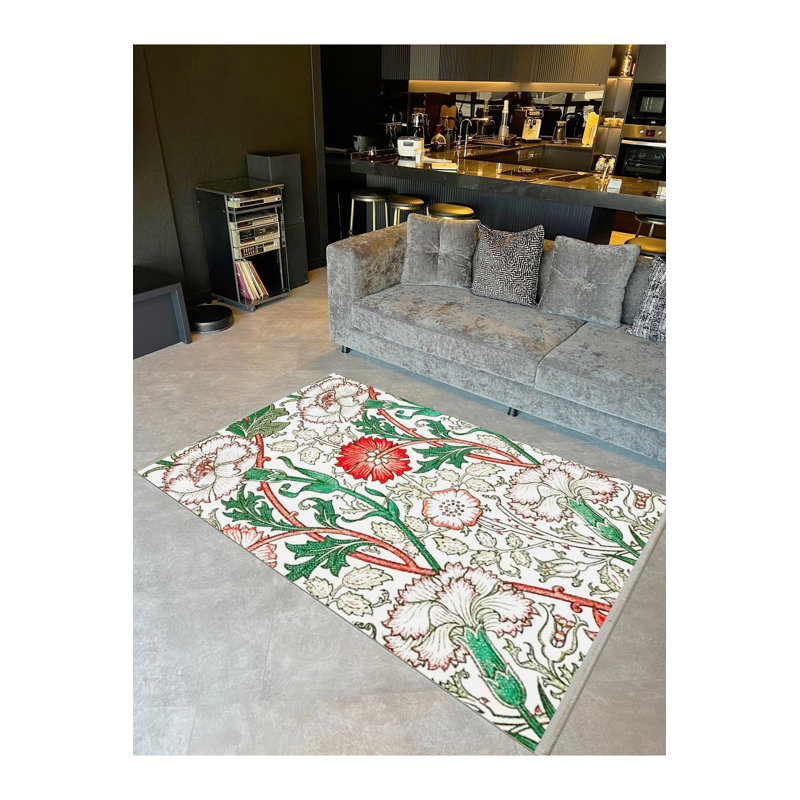 Tapis décoratif moderne à motif floral rose lavable à la machine, Sous-tapis rectangulaire 2 pi 6 po x 4 pi 11 po