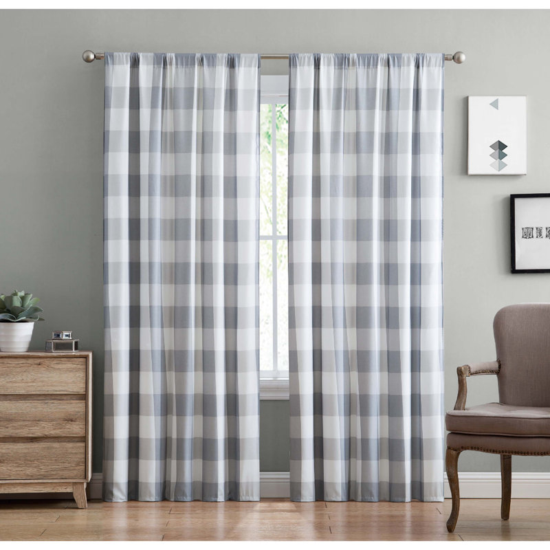 Buffalo Plaid Semi Sheer Curtain Pair, Gray