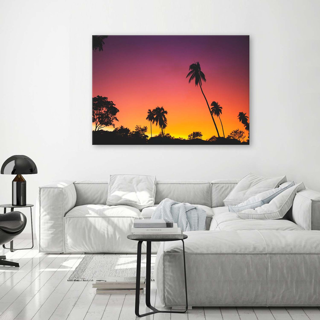 Leinwandbild Palm Trees Sunset Sea