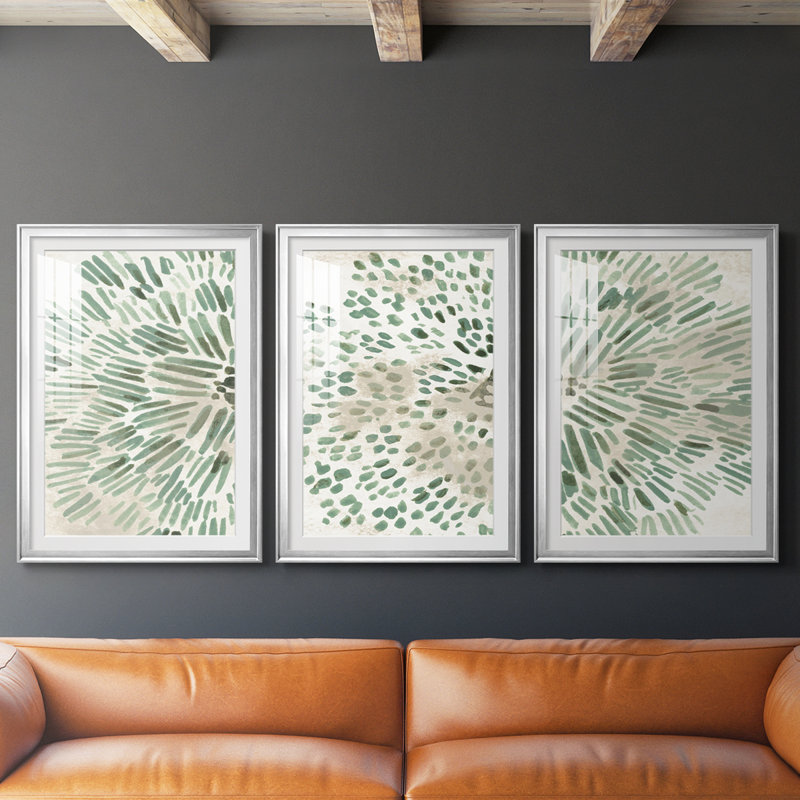 Têtes de fleurs vertes I - reproduction sur mesure encadrée de qualité supérieure - 3 pièces, H 19 po x l 27 po