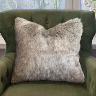 Thomas Collection® Foggy Mountain Wolf Silver Blue Brown Luxury Faux Fur Throw Pillow Assorted Sizes