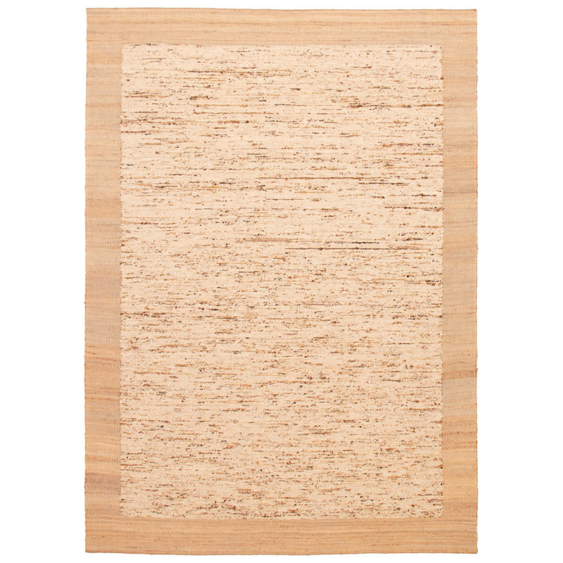 Dhurrie en laine ivoire tissé à la main et jute, Rectangle 9 pi x 12 pi