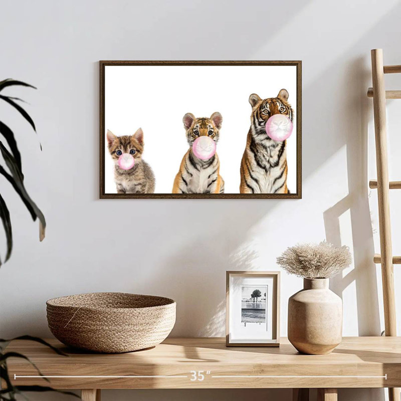 Bubble Gum Tigers, 19" X 13", Floating Frame Walnut