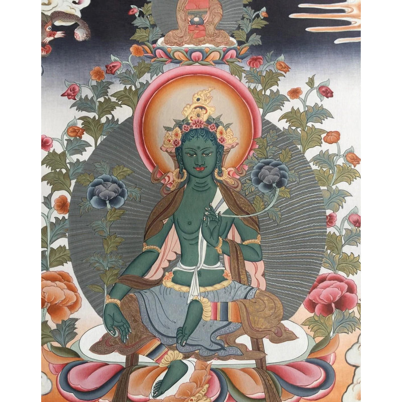 Green Tara Thangka (Brocadeless Thangka)