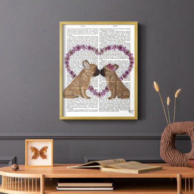 French Kiss and Flower Heart Framed Print - Solid Wood