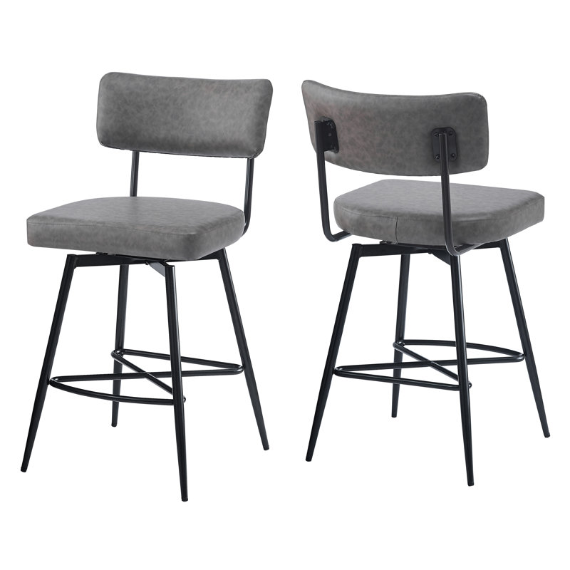  Ensemble de 2 tabourets de comptoir pivotants 26 po, ensemble de 2 chaises de bar rembourrées en polyuréthane avec pieds en fer et repose-pieds, gris