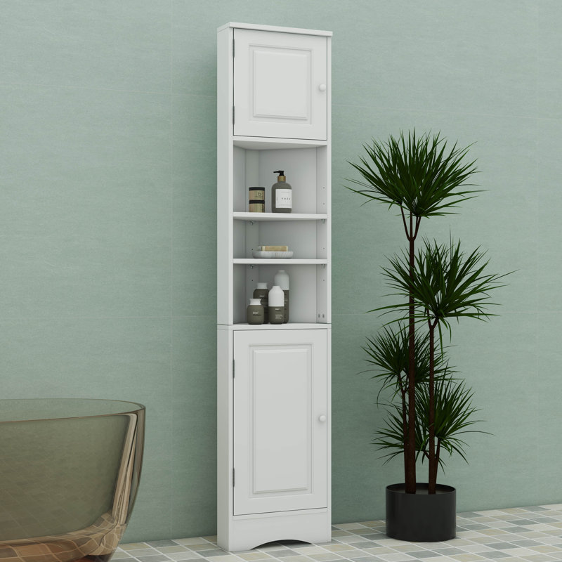Grande armoire d'angle avec 2 portes, 3 tablettes et une tablette exposée, Blanc