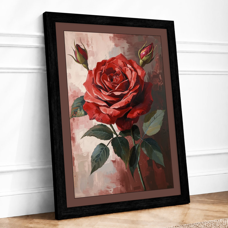 Crimson Rose Study Botanical - Print, A1 - 84.1 x 59.4 cm, Black