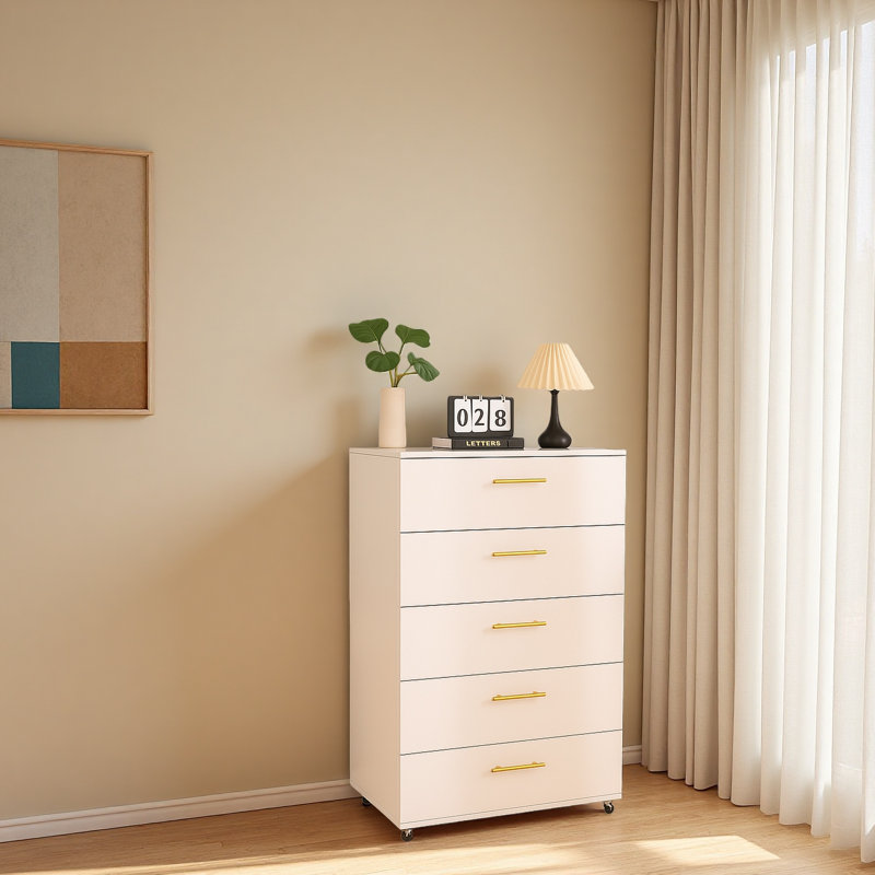 Commode 5 tiroirs avec poignées - Armoire de rangement moderne
