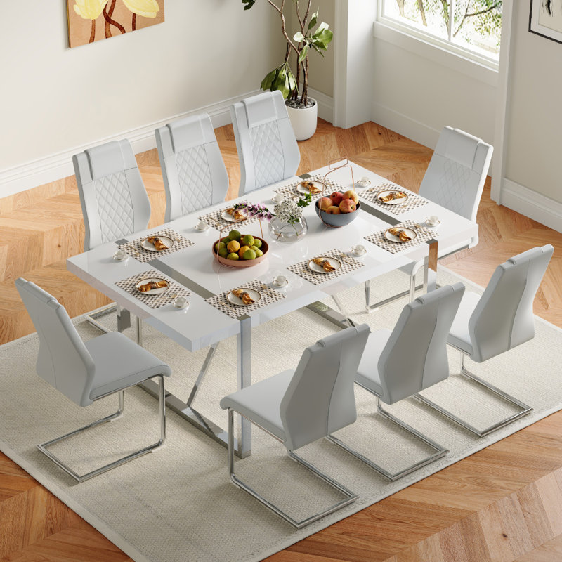 Ensemble de salle à manger pour 8 personnes Neithen, table de salle à manger rectangulaire moderne avec 8 chaises de salle à manger en similicuir de luxe