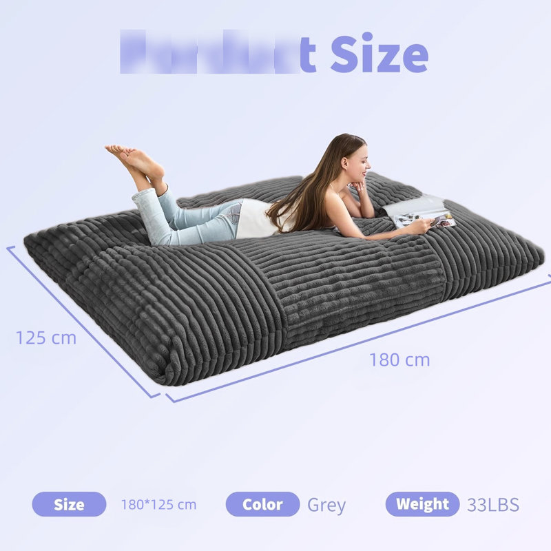 Corduroy Ergonomic Bean Bag, Ideal For Sharing Snacks At Home, Removable Cover, Suitable All Ages Large Bag Chair Relaxing In , Support, Machine - Washable, Flannelette