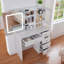 Petit meuble-lavabo avec miroir à DEL et 3 modes d'éclairage réglables, coiffeuse avec tiroirs de rangement, armoire pour chambre à coucher, blanc