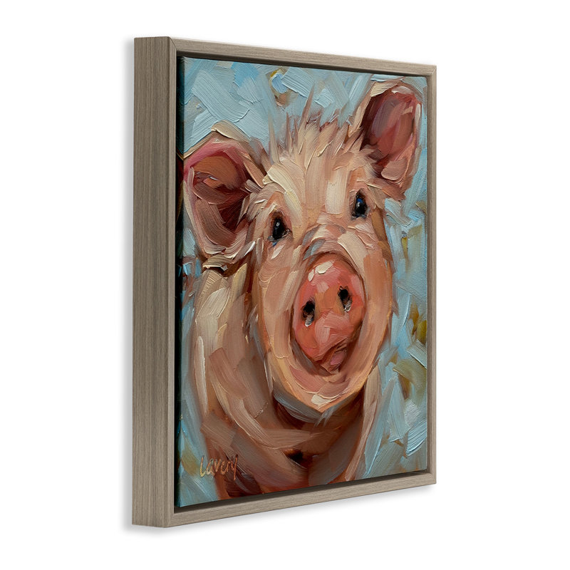 Portrait de cochon moderne, animal de ferme, Cadre flottant orme Montalcino, H 25 po x l 25 po