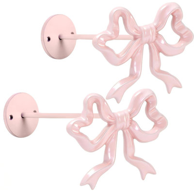 2Pcs Pink Bow Curtain Holdbacks Wall Mounted