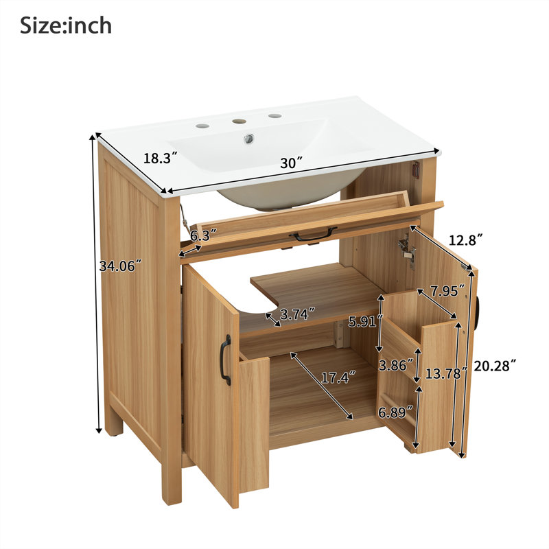 Meuble-lavabo simple de 30 po avec portes à fermeture en douceur, tablette réglable et tiroir
