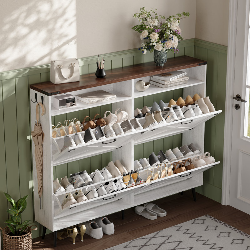 Tomoye Farmhouse Shoe Cabinet with 4 Drawers, White