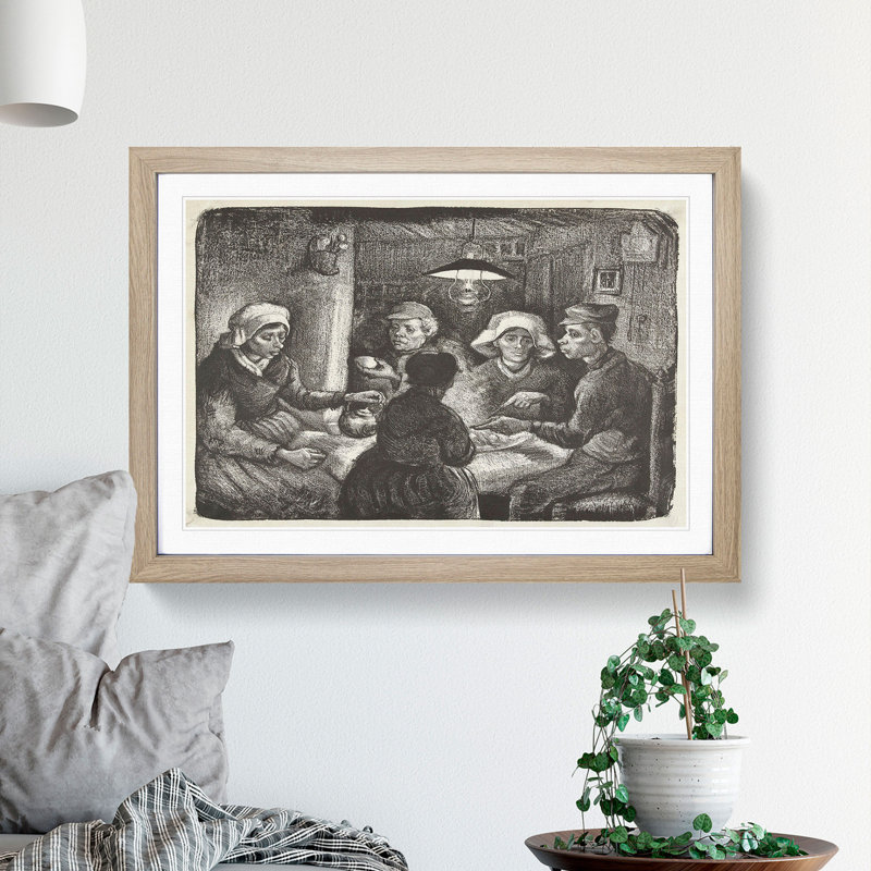 The Potato Eaters Sketch by Vincent Van Gogh - Picture Frame Painting, 48cm H x 65cm W x 2cm D, Oak Framed