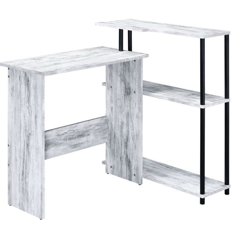 Bureau d'écriture ergonomique avec 3 rangements et tablette latérale pratique en blanc antique noir pour un rangement de bureau efficace
