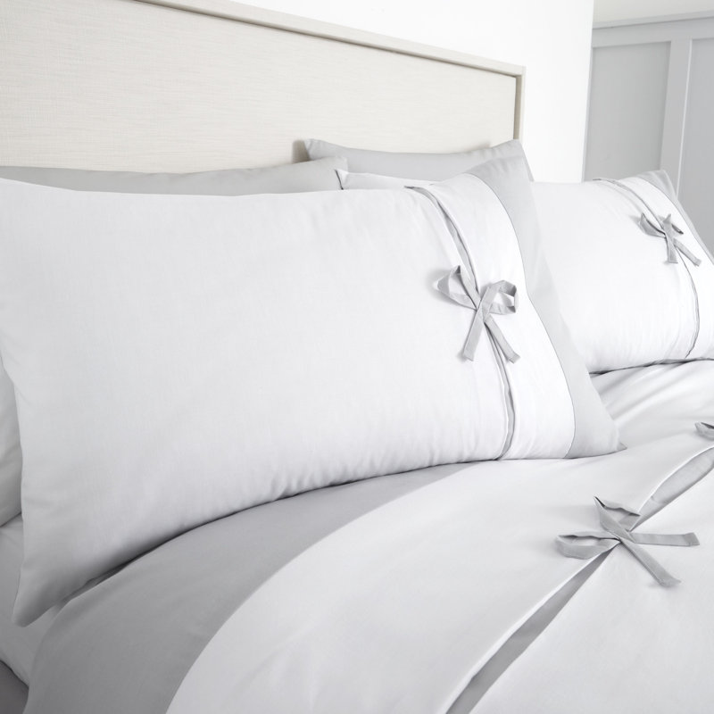 Milo Bow Duvet Cover Set with Pillowcases, Single Duvet Cover + 1 Standard Pillowcase, White