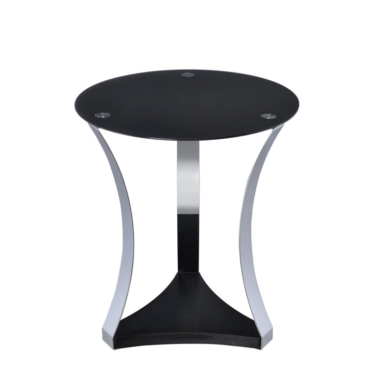 Table de bout en verre noir et finition chromée