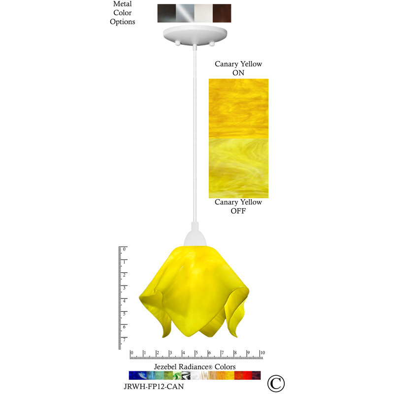 Dale Handcrafted Glass 1-Light Geometric Pendant, Small, White, Lily - Canary Yellow